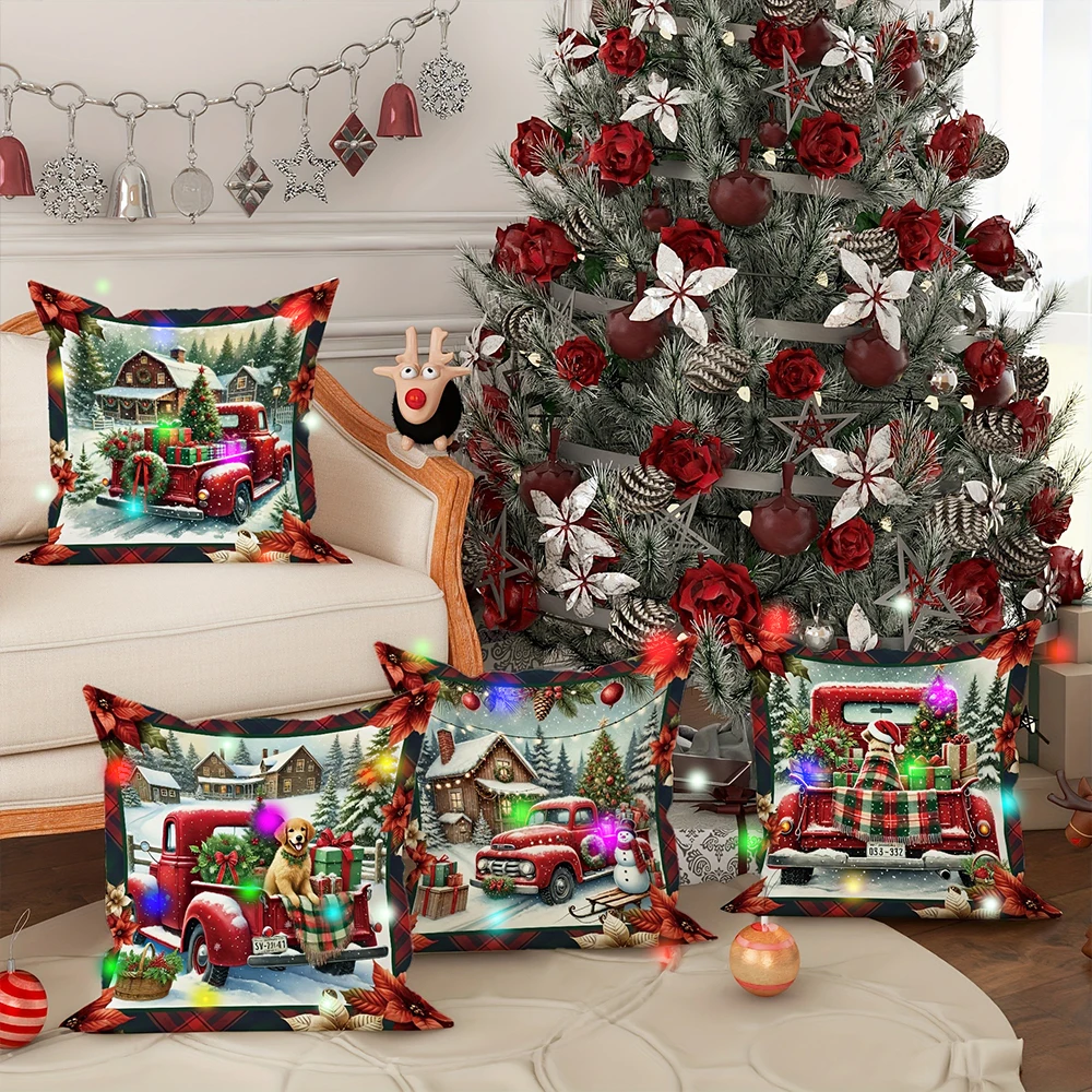 Christmas Gift Decoration LED Pillowcase Holiday Party Supplies Super Soft Skin-friendly Pillowcase Christmas Decoration