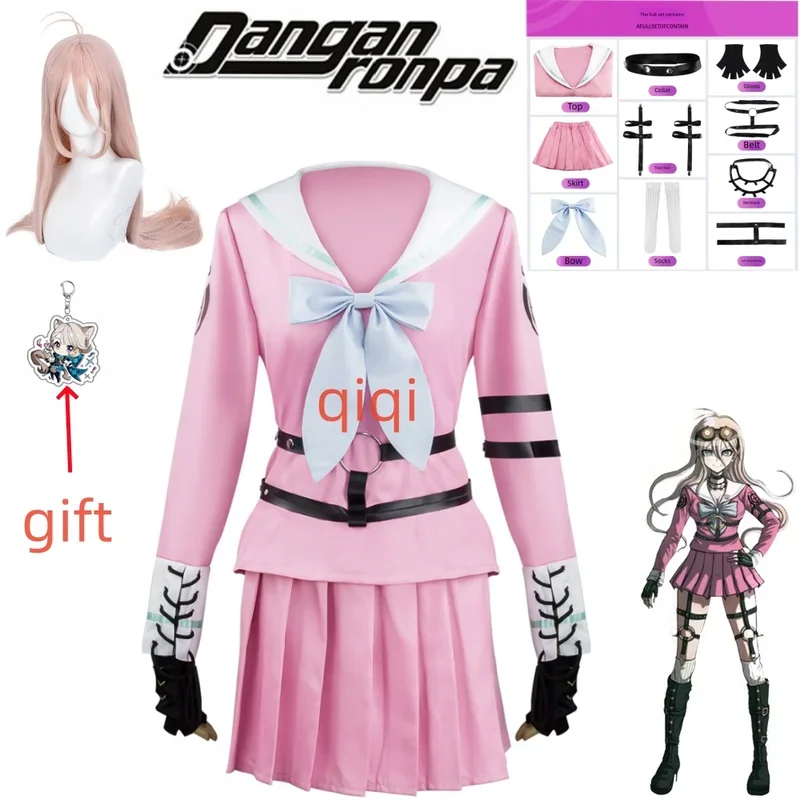 Anime game Danganronpa V3 Miu Irama cosplay costume wig girls pink dress sailor suit skirt goggles full set Halloween outfits