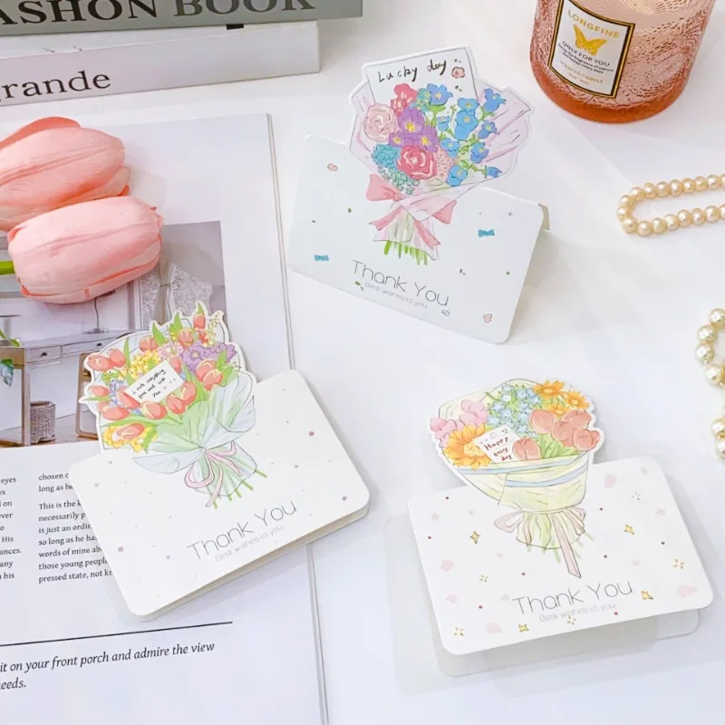 Portable Cute Flower Thank You Card Greetings Invitation Message Envelope Birthday Greeting Card for Mother's Day Gift Cards