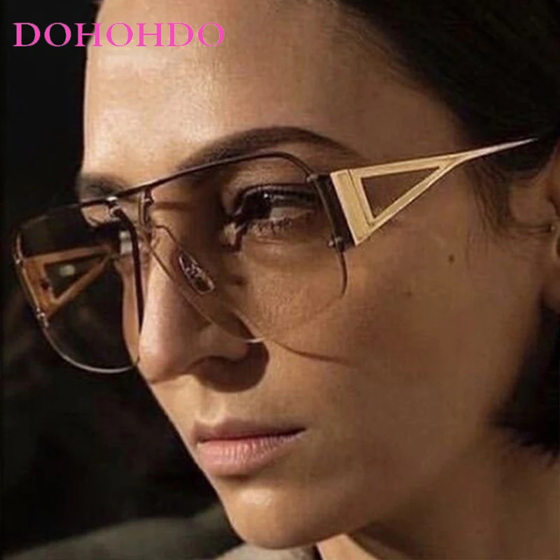 

Luxury Trend Oversized Square Rimless Summer Party Women Sunglasses Designer Brand Metal Sunglass Men Drive Travel Goggles UV400