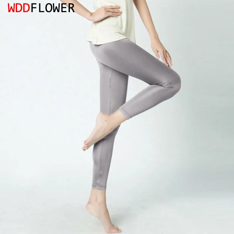 Women Natural Mulberry Silk Blend Stretchy Full Length Underpants Slim Leggings bottoming pants Thermal Pants plus size SG365