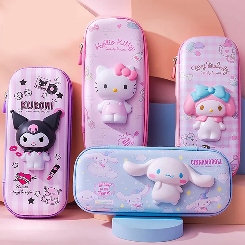 

Карандаш Sanrio из искусственной кожи большой емкости, милый карандаш HelloKitty Cinnamoroll Melody, школьная фоторучка, канцелярские принадлежности