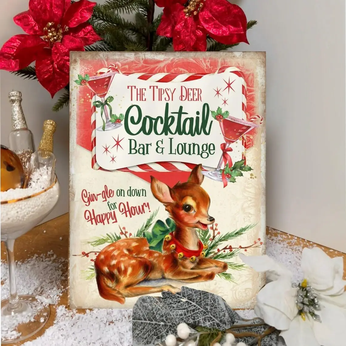 Metal Vintage Tin Sign THE Tipsy Deer merry christmas Fun Home Home Bathroom Patio Bar Cafe Tin Sign 8x12 Inches sign