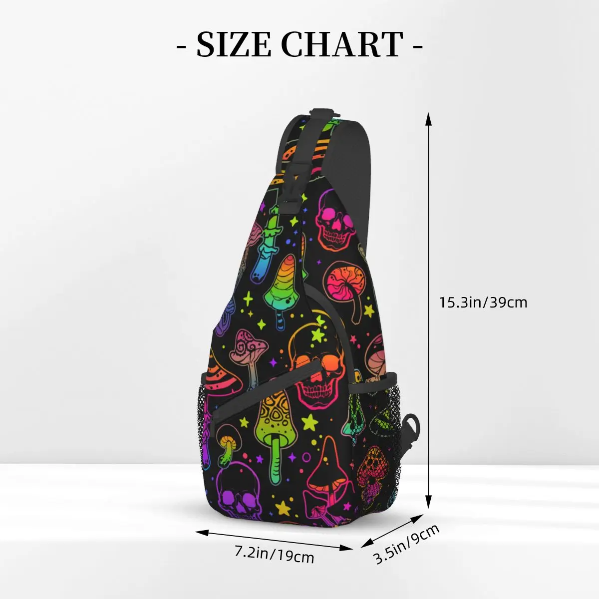 Psychedelic Mushrooms Crossbody Sling Bag Small Chest Bag Skulls Shoulder Backpack Daypack for Hiking Travel Cycling Bookbag