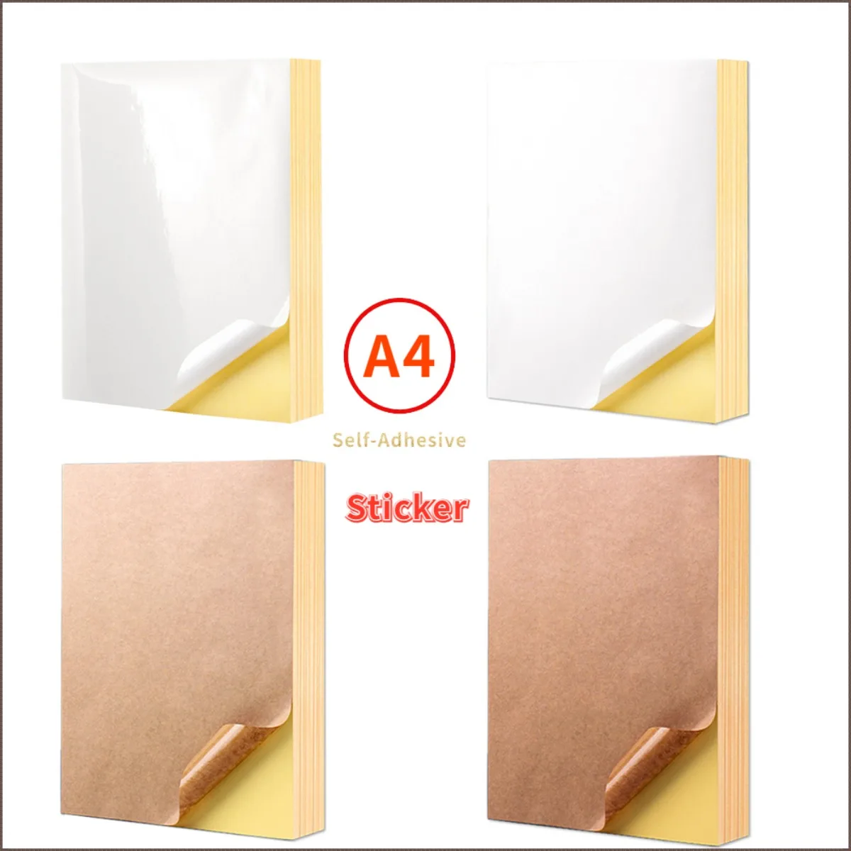 20 Sheets A4 White/Kraft Printable Sticker Self Adhesive Sticker Label Matte glossy Paper Sheet for Laser Inkjet Printer Copier