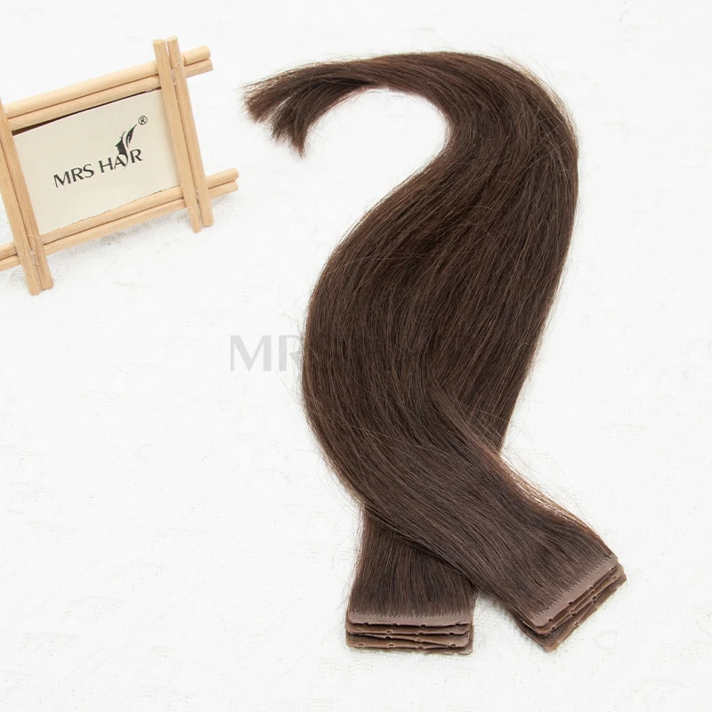 MRS HAIR PU Tape Hair Twin Tab Tape In Human Hair Extensions With Holes No Sticky Glue Micro Beads Inside Brown 40grams 10PCS