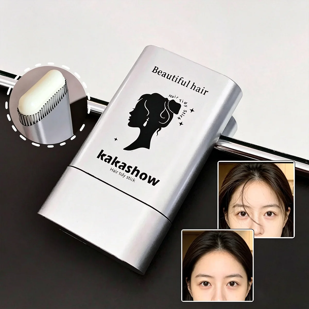 Kakashow Hair Finishing Stick, Anti-frizz Long Lasting No-rinse Styling Wax Stick, Fluffy Hair Fixer for Women Daily Hairstyle