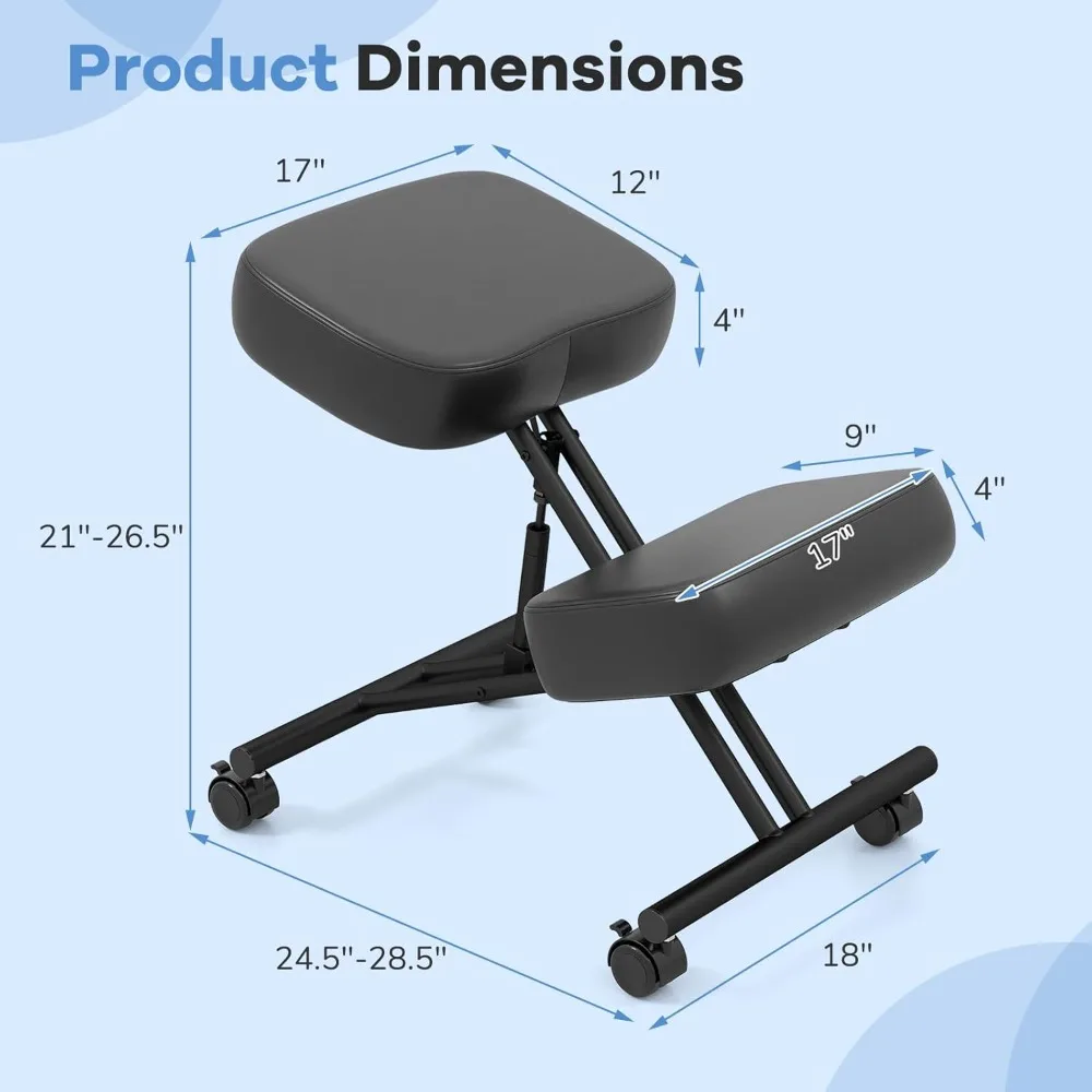 كرسي ركوع Goplus، كرسي مكتب متنقل منجد مع ارتفاع قابل للتعديل، وسادة إسفنجية سميكة، 4 عجلات عالمية قابلة للقفل، #3