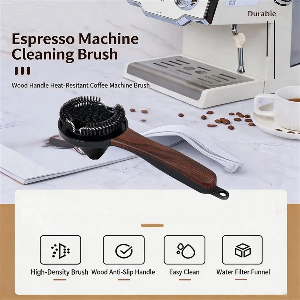 58mm Espresso Group Head Cleaning Brush with Water Funnel,Bristle,Handle for Coffee Machine Portafilter Gasket Clean