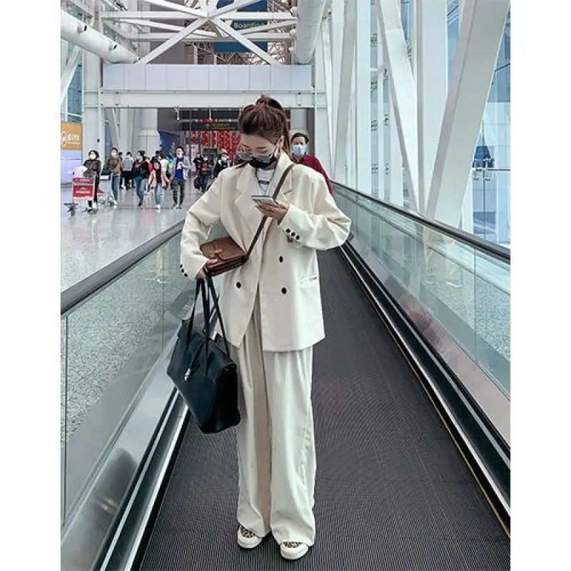 Women\'s Fashion Suit Jacket Matching Set 2023 Spring Autumn New Loose Blazers Coat+pants Two-piece Korean Chic Trousers Sets