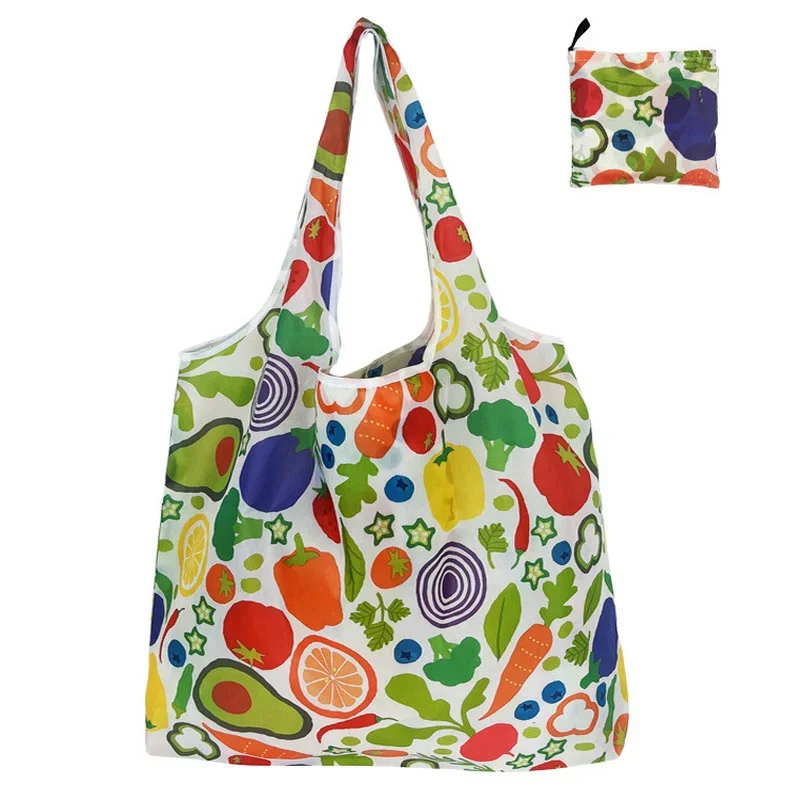 Fashion Printing Foldable Portable Shopping Bag Tote Folding Pouch Handbags Convenient Large-capacity for Travel Grocery Bag