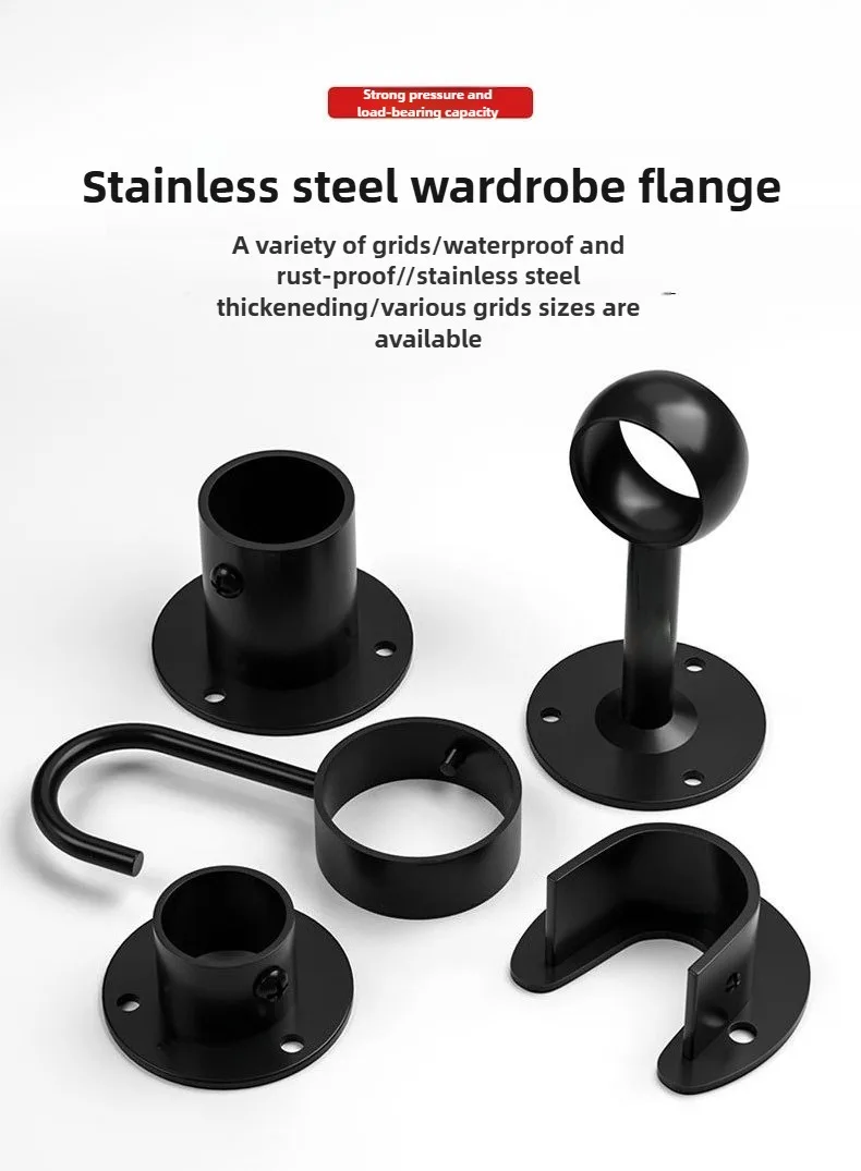 2 Stück 19-32mm Schwarze Edelstahl-Rohrhalterung Rohrstütze Flanschhalterung für Kleiderschrank-Hängeschienenstange Endhalterung – Detail 1