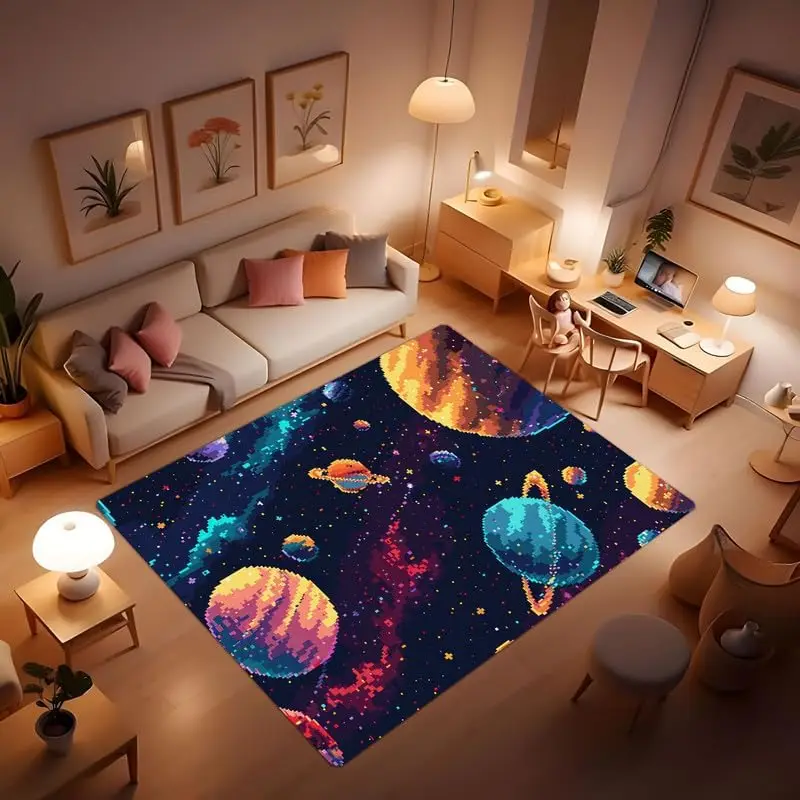 Space Planet Rocket Area Rugs Children's Rugs Educational Learning Galaxy Planet Area Children's Play Area