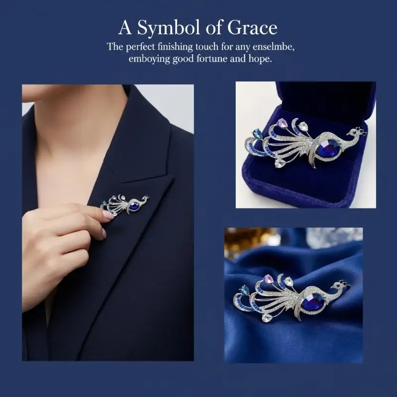 1PC Elegant Crystal Peacock Brooch For Women Lady Beautiful Big Bird Animal Party Casual Brooch Pin Coats Decoration Accessories