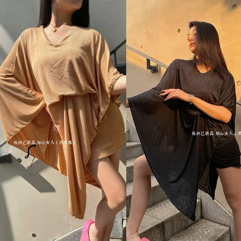 

Новое платье для латинских танцев, женское черное платье цвета хаки с рукавами «летучая мышь», одежда для взрослых, румба, танго, танцевальная одежда, платье для соревнований DNV24708