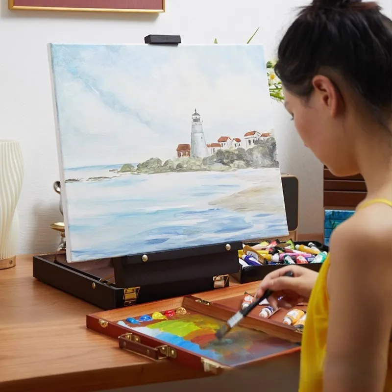 Vintage Professional Oil Paint Palette Wooden Portable Student Sketching Art Box Special Portable Oil Painting Box