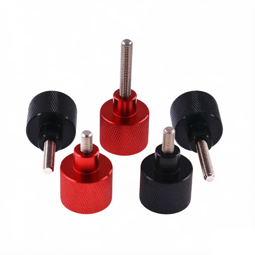 M3 M4 M5 M6 M8 M10 Black/Red Aluminium Alloy+Stainless Knurled Thumb Screw Hand Grip Knob Step Bolt Screws Handle Step Screw view 5