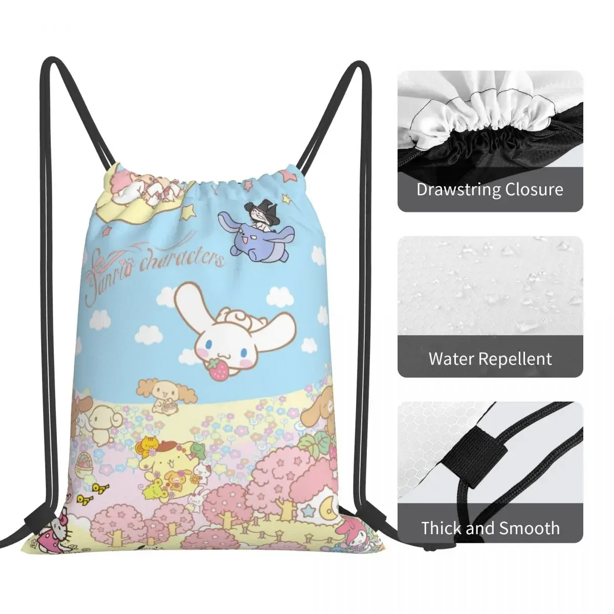 Sanrio Melody Drawstring Back Pack Bag Travel Storage Package Teenagers Beach Tote Bag School Sport Shoe Bag