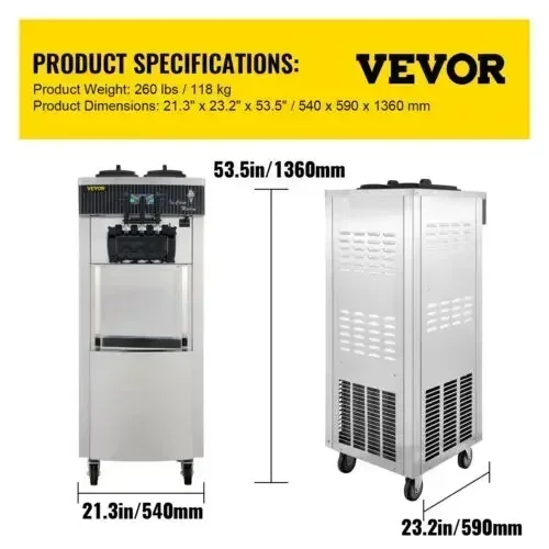 VEVOR 2200W Commercial Soft Ice Cream Maker Machine Ice Cream Maker Double 6L Hoppers Ice Cream Making Machine for restaurant