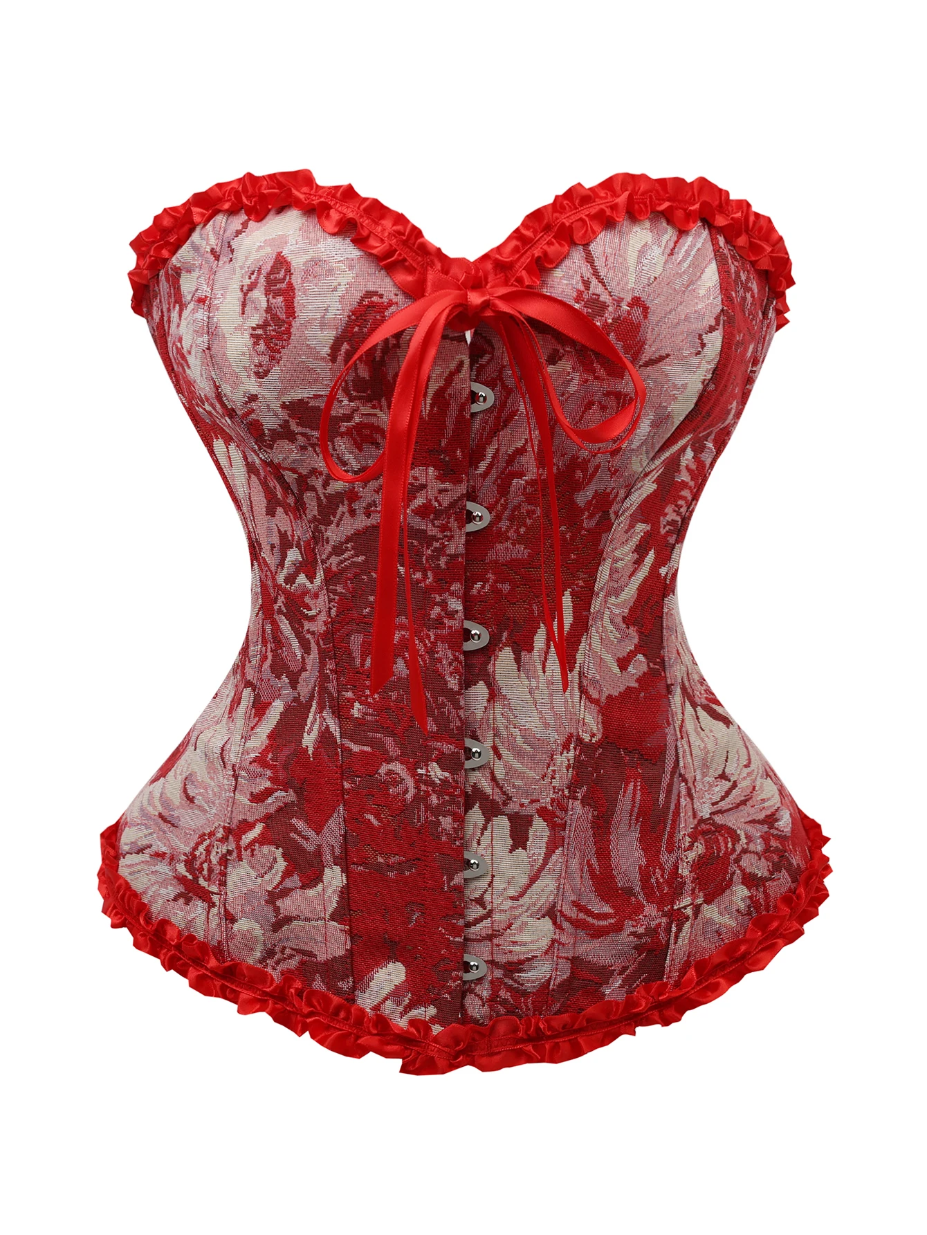 Women Corset Top Jacquard Overbust Bustier Victorian Sexy Lace up Floral Lingerie Korset Vintage Gothic Basques Costume