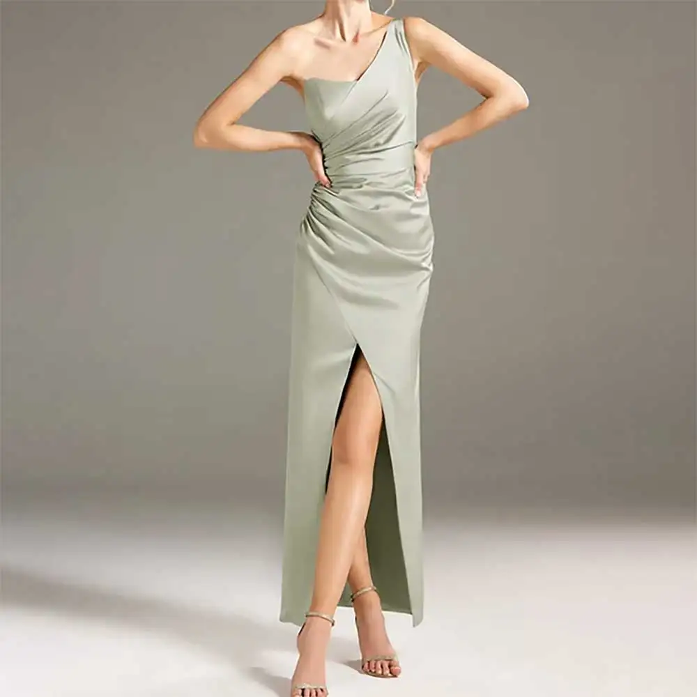 

Элегантное плиссированное вечернее платье без рукавов с разрезом спереди на одно плечо и вырезом сердечком для женщин, платья для выпускного вечера, вечерние платья для женщин