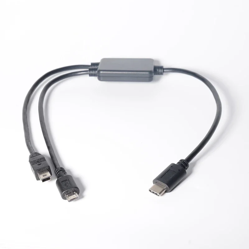 USB 3.1 Type C Male to Micro USB Male + Mini USB Male 2 в 1 Зарядный кабель - черный (40 см/1,3 фута)