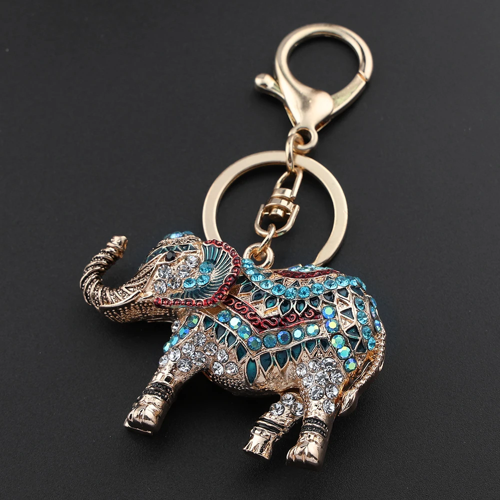Bunter, funkelnder Kristall-Elefant-Schlüsselanhänger für Damen und Herren, Glücks-Tier-Taschen-Accessoire, Vintage-Charm-Schlüsselanhänger, Schmuck, Geschenke – Detail 4