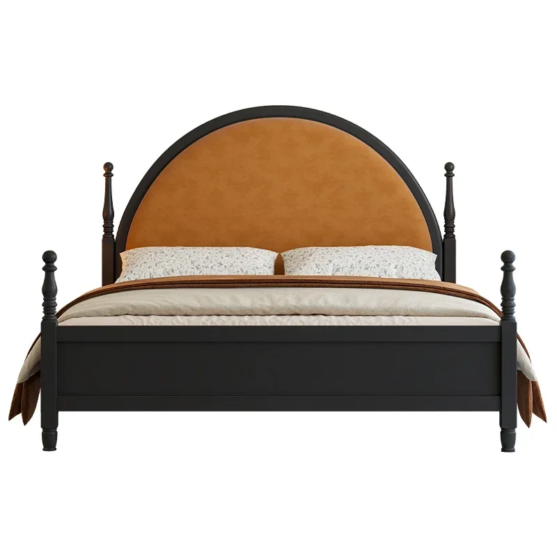 

Retro French bed, modern minimalist American solid wood bed soft