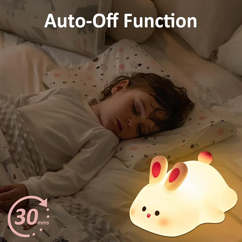 Luz nocturna de conejo para niños y niñas, lámpara de silicona para dormir, Interruptor táctil recargable por USB, mesa de Control Led para regalo