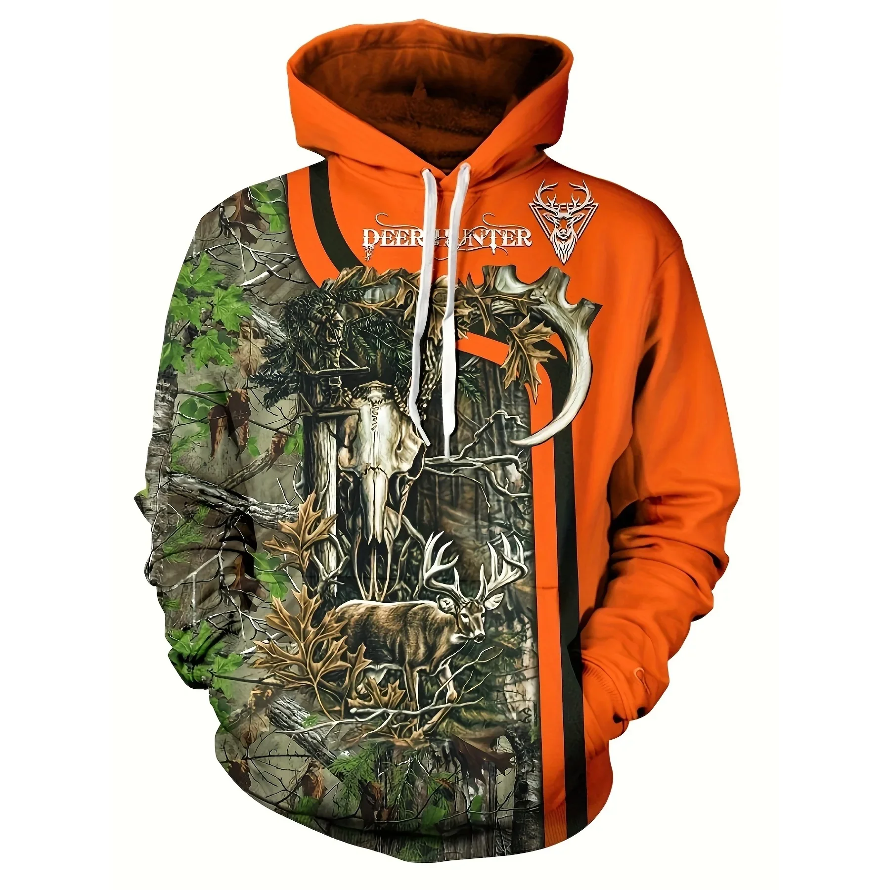 Men's Deer Camo 3D Print Hoodie Forest Animal Graphic Pullover Sweatshirt Hip Hop Sports Casual Top For Daily Street Outfit