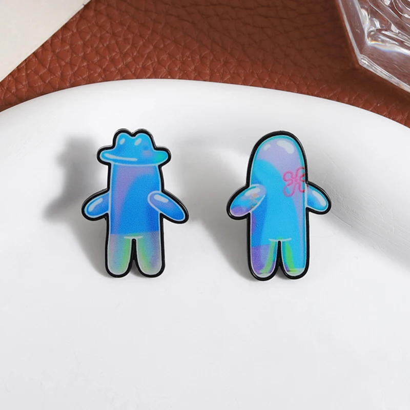 Cartoon Bubble Man Enamel Pin Funny Anime Character Peripheral Animation Blue Figure Brooch Lapel Badge Jewelry Gift for Friends