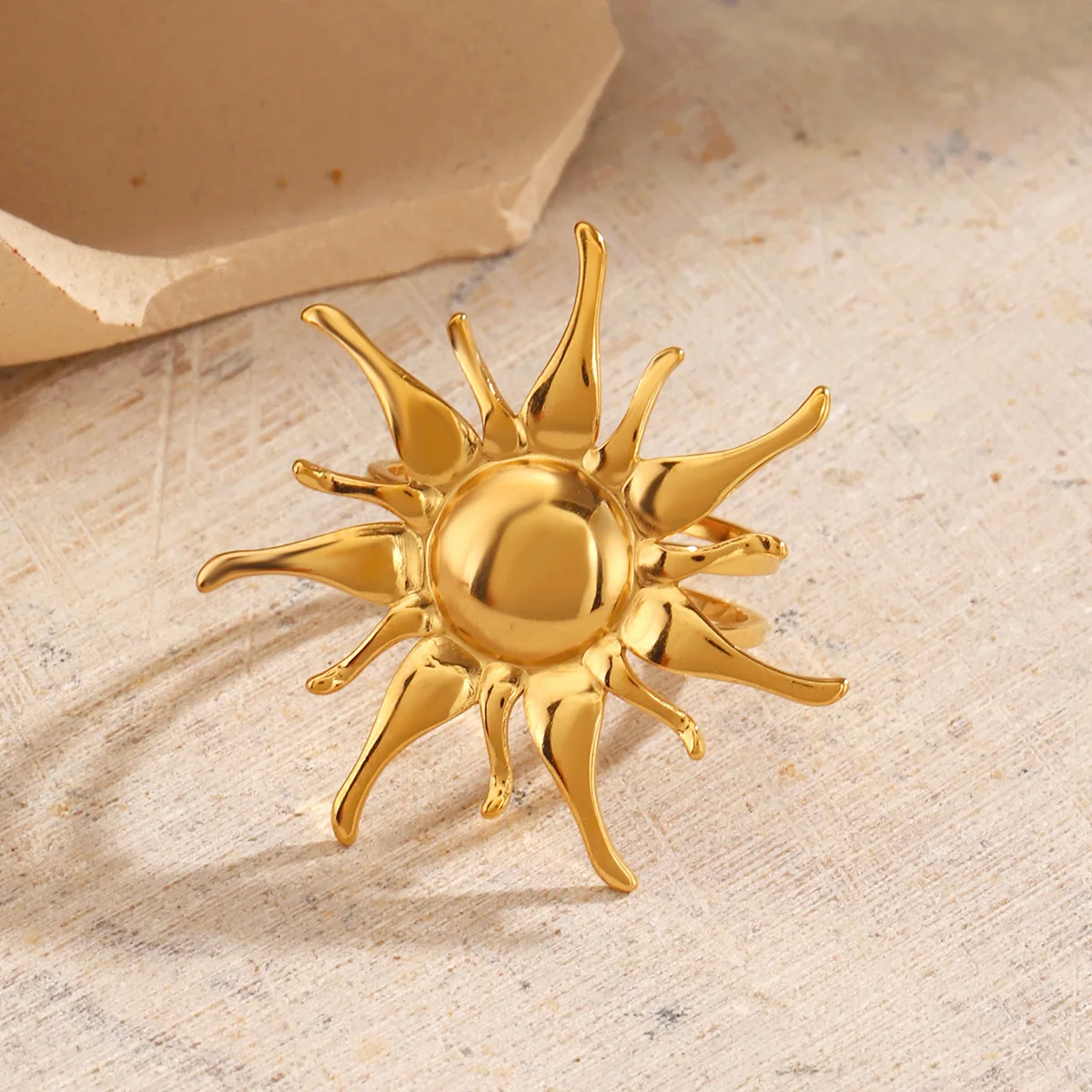 Fashionable And Minimalist Open-End Rings Woman And Men Bohemia Stainless Steel Gold-Plated Sunflower Ring Винтажные К