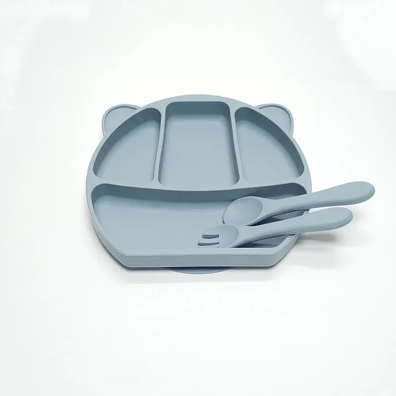 

3PCS Rubber dinner plate baby children suction cup tableware compartment plate thickened complementary food bowl