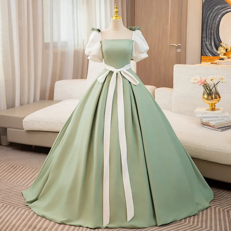 

Sweet Princess Quinceanera Dresses 2024 Newest Ball Gown Dress With Bow Puffy Sleeve Elegant Long Simple Vestido De Debutante