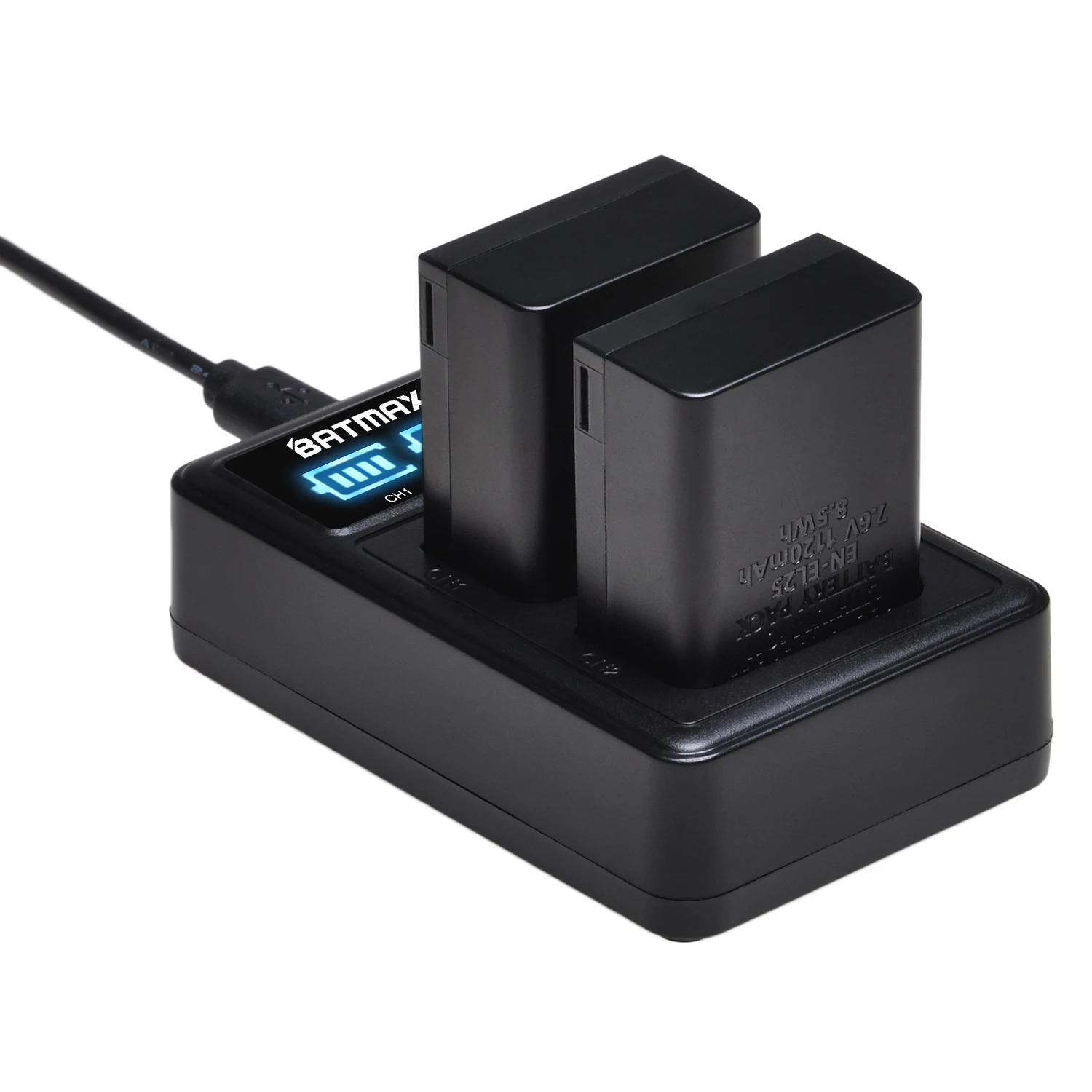 Batmax EN-EL25 EN EL25 Battery 2080mAh + LED Dual Charger for Nikon Z50, Z50 II, Z30,ZFC Camera MH-32 charger