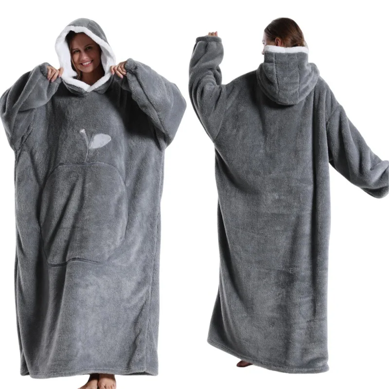 Damen Herbst Winter Fleece Tragbarer Decken-Bademantel Mädchen Damen Loungewear Weiche Warme Nachthemd Teenager Lose Übergrößen-Pyjamas – Detail 24