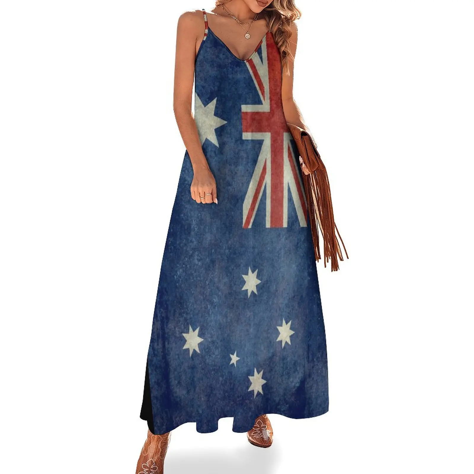 

Flag of Australia, grungy textured version Sleeveless Dress Women's summer long dress Bride dresses luxury woman evening dress