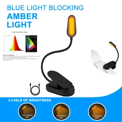 Book Light Rechargeable Clip On Blue Blocking Amber LED Light for Reading in Bed 1600K Eye Care Light for Strain-Free Student