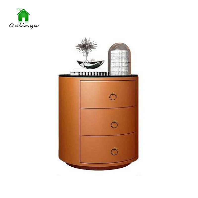 

Round Smart Bedside Table Multifunctional Audio Password Fingerprint Lock Glass Wireless Charging Leather Bedroom Furniture