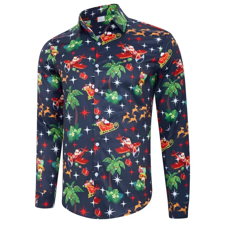 Engraçado papai noel camisa de manga longa padrão de natal impressão 3d camisa das mulheres dos homens moda camisas havaianas festival blusa boneco de neve