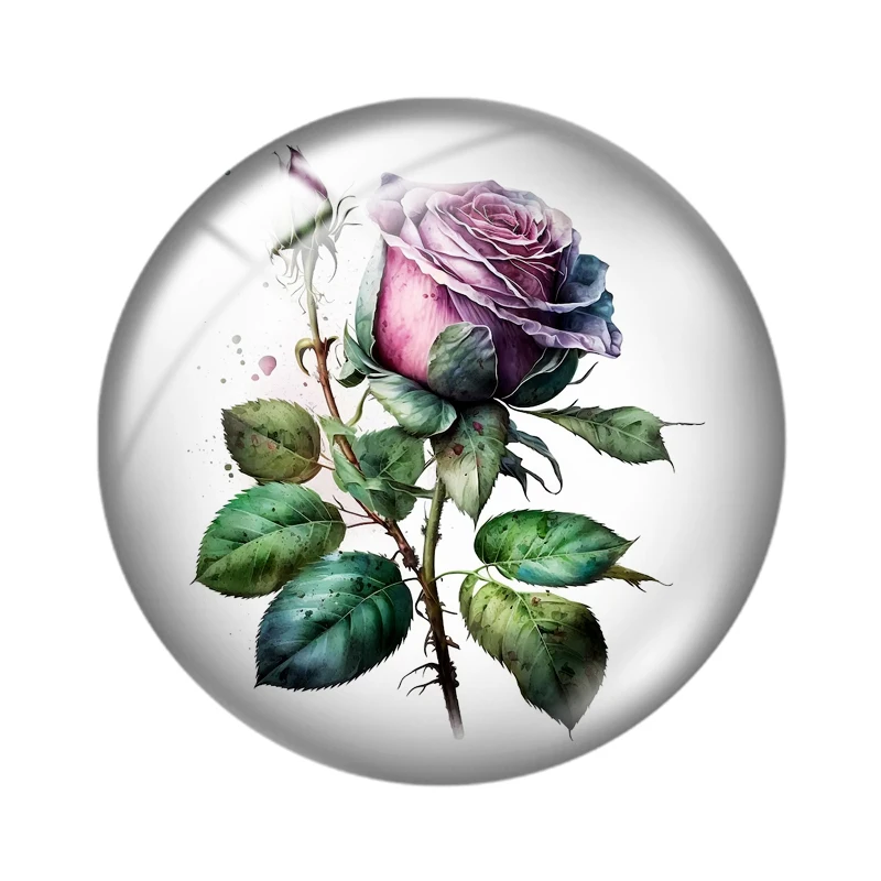 Watercolor roses mix 12mm/18mm/20mm/25mm Round photo glass cabochon demo flat back Making findings