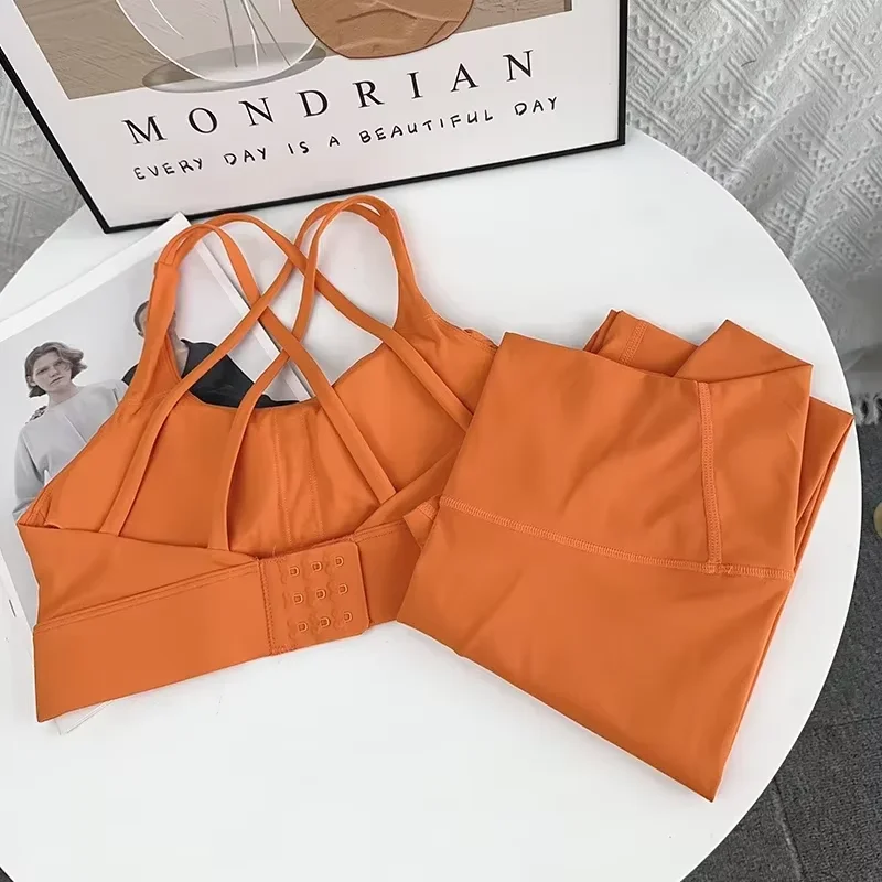 

2 Piece Yoga Set High-end Sexy Fashion Adjustable Buckle Sports Bra High Waist Hip Lifting Leggings Running Breathable Set