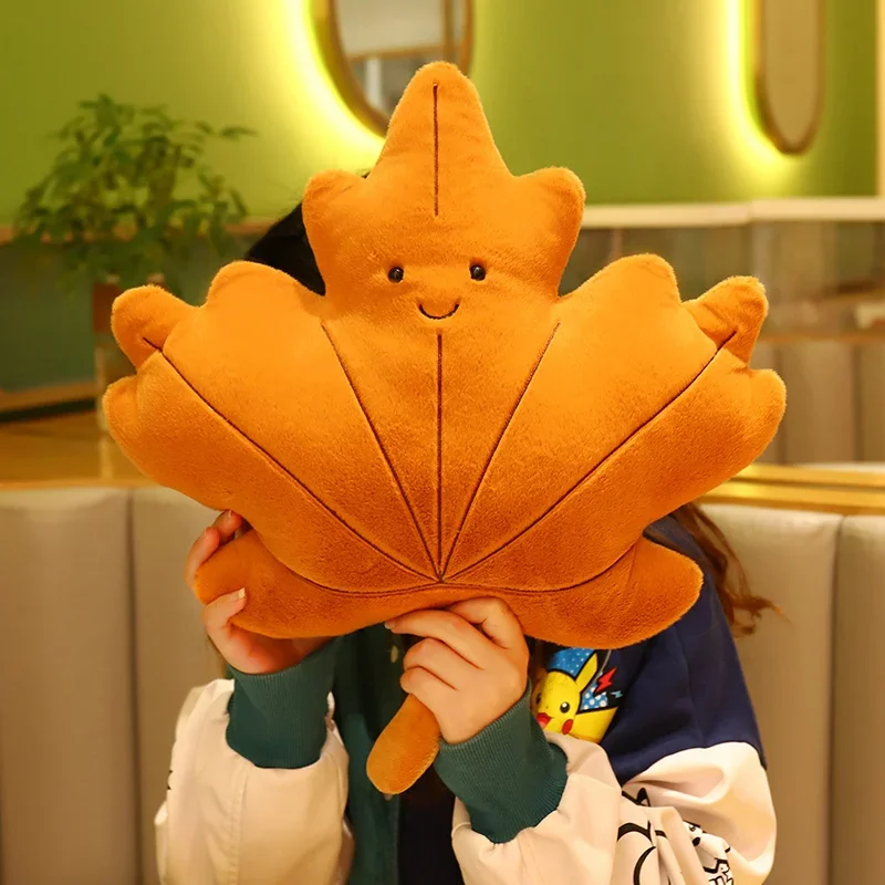 Kawaii Plush Leaves Pillow Cushion Toys Soft Maple Leaf Ginkgo Plant Full Stuffed Toys Room Christmas Holiday Party Decor Gift