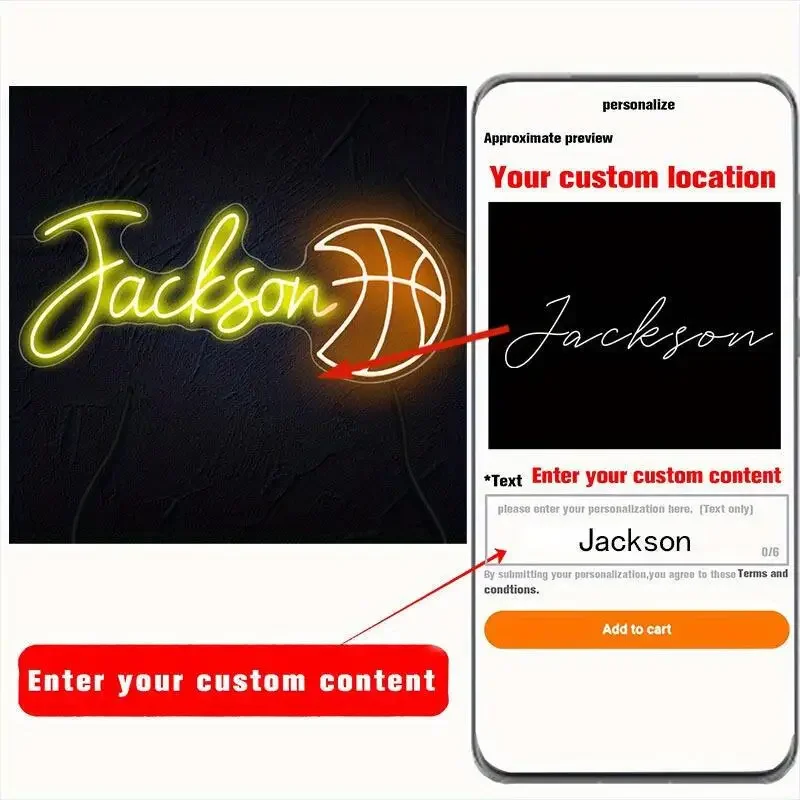 Letrero de neón LED de baloncesto personalizable, brillo ajustable alimentado por USB |   Decoración de dormitorio, sala de estar, oficina, fiesta y boda.