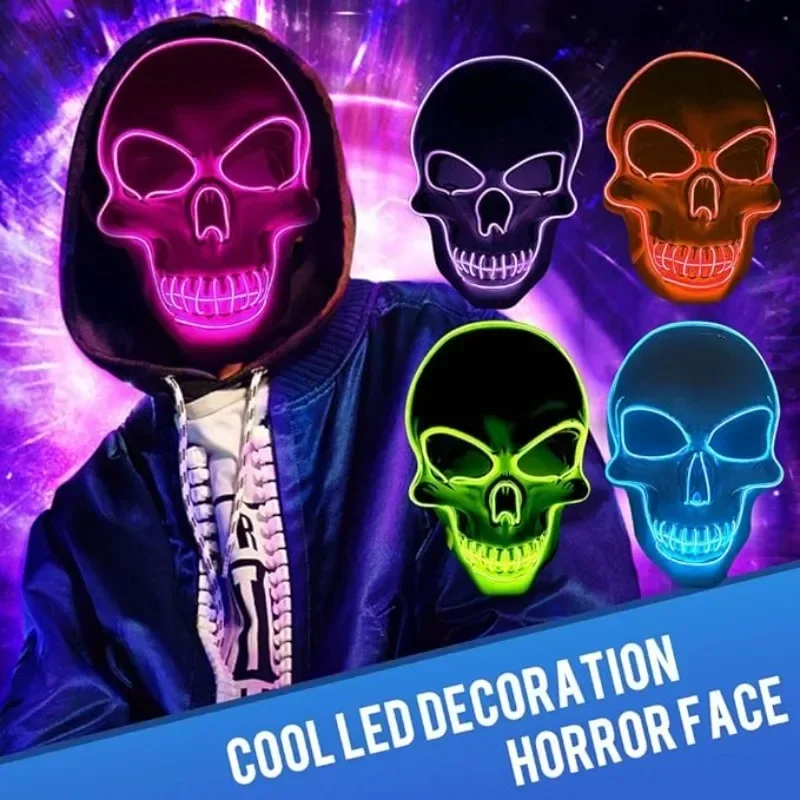 Neon Led Skull Mask Terror Party Mask Ghost Head Skeleton LED Luminous Mask EL Cold Fluorescent Halloween Party Masquerade Mask