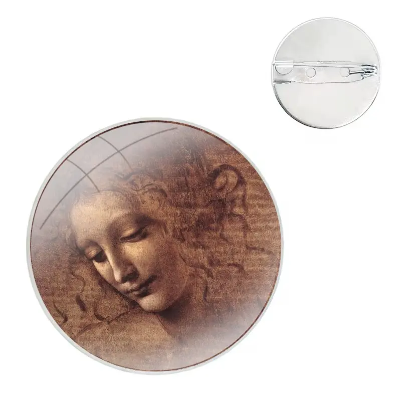 Glass Dome Brooches Shirt Lapel Bag Cute Badge Pins For Clothes Hat Accessories Italy leonardo da vinci art