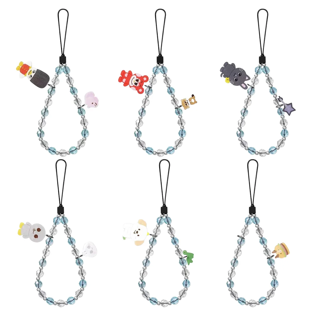 

Kpop Cartoon Animal Pendant Beads Universal Phone Charm Straps Short Lanyard Phone Hanging Chain Accessories