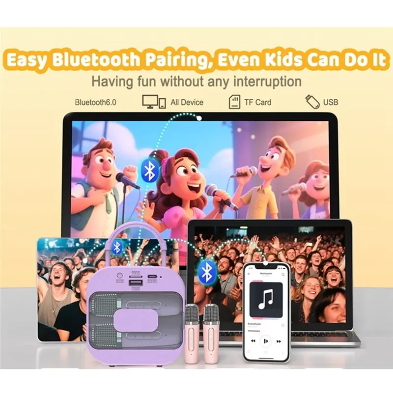[B24B!】 Dual Wireless Microphone Mini Karaoke Machine For Kids Portable Bluetooth Speaker For Home Party Sing Mic Speaker