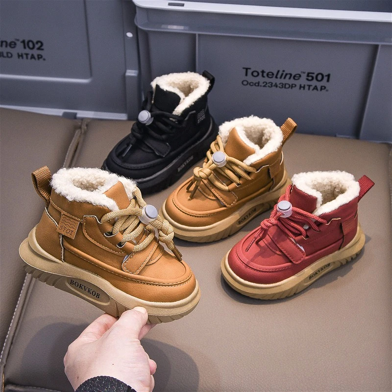 

Winter Baby Boys Girls Plush Warm Shorts Boots Size 21-30 New Thick Sole Anti-Slip Kids Cotton Shoes Luxury Childrens Snow Shoes