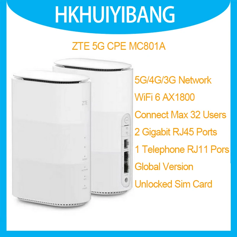 ZTE MC801A SDX55 WiFi 6 AX1800 5G CPE Router With Two Gigabit Network Ports Support 64 WiFi Users